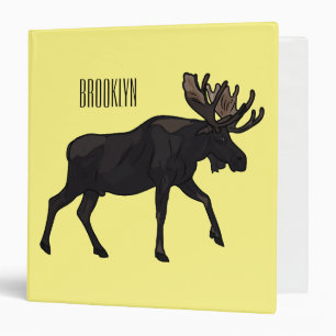 Moose cartoon illustration 3 ring binder