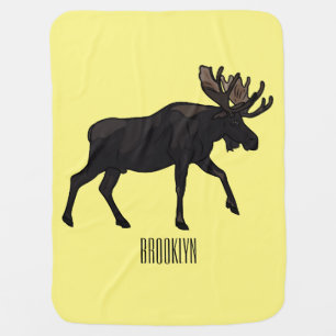 Moose cartoon illustration baby blanket