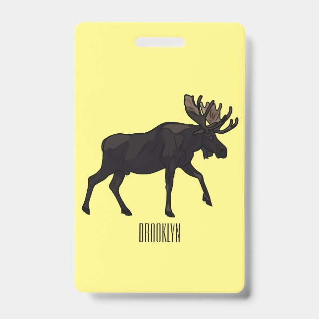 Moose cartoon illustration badge (Front)