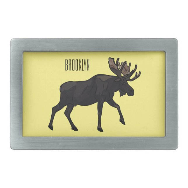 Moose cartoon illustration belt buckle (Front)
