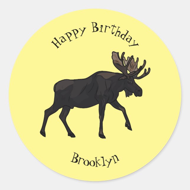 Moose cartoon illustration classic round sticker (Front)