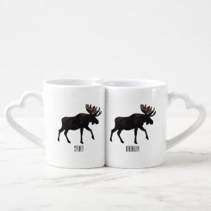 Moose cartoon illustration coffee mug set