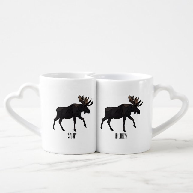 Moose cartoon illustration coffee mug set (Back Nesting)