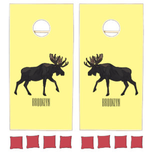 Moose cartoon illustration cornhole set