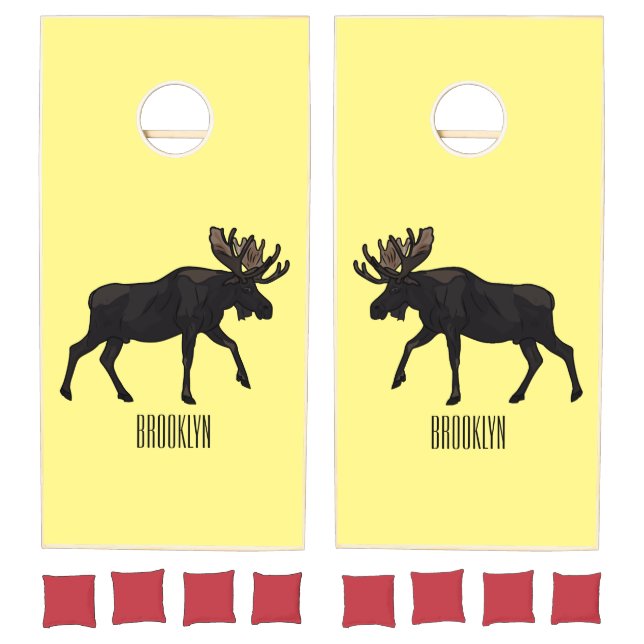 Moose cartoon illustration cornhole set (Set)