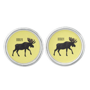 Moose cartoon illustration cufflinks