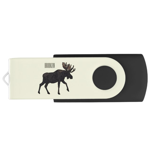 Moose cartoon illustration flash drive (Back)