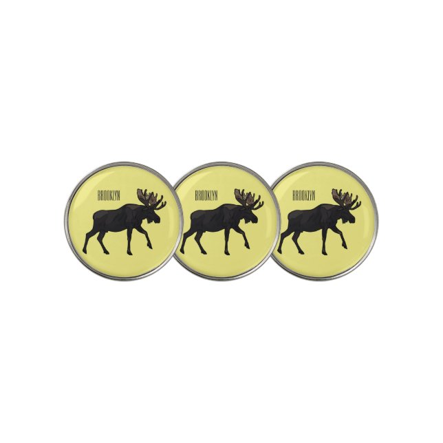 Moose cartoon illustration golf ball marker (3 Up)