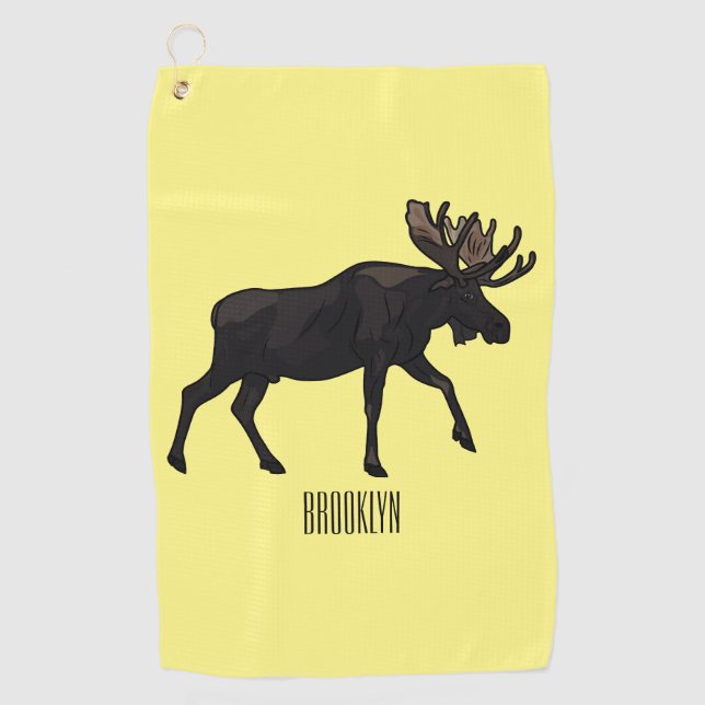 Moose cartoon illustration golf towel (Front)