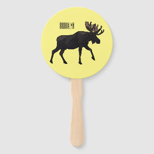 Moose cartoon illustration hand fan