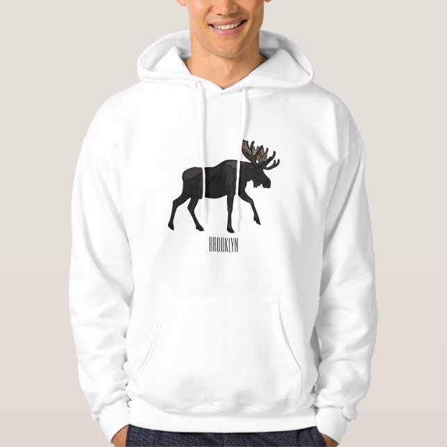 Moose cartoon illustration hoodie (Front)