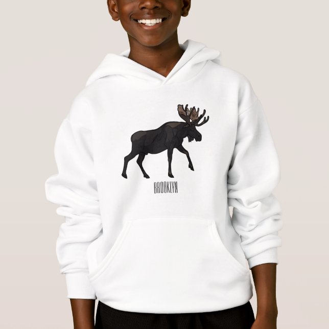 Moose cartoon illustration hoodie (Front)