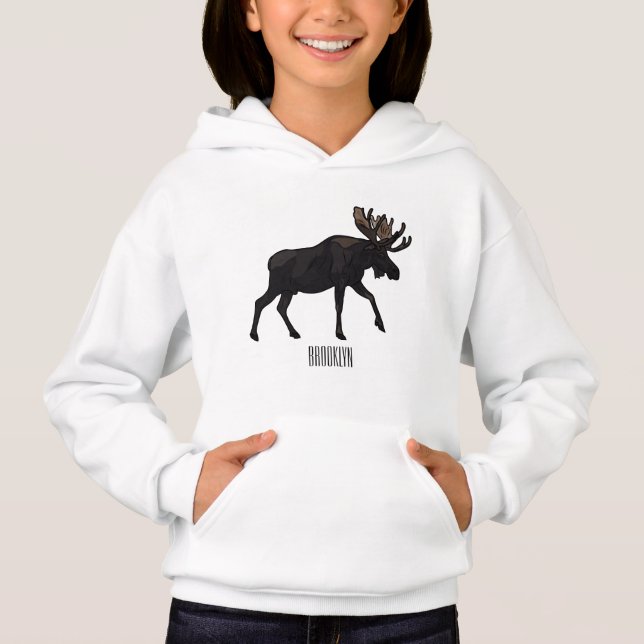 Moose cartoon illustration hoodie (Front)
