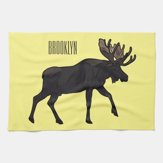Moose cartoon illustration kitchen towel (Horizontal)