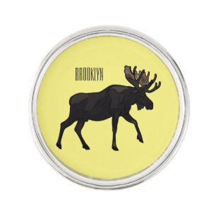 Moose cartoon illustration lapel pin