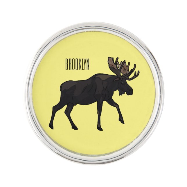 Moose cartoon illustration lapel pin (Front)