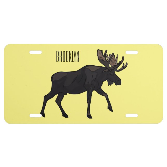 Moose cartoon illustration license plate (Front)