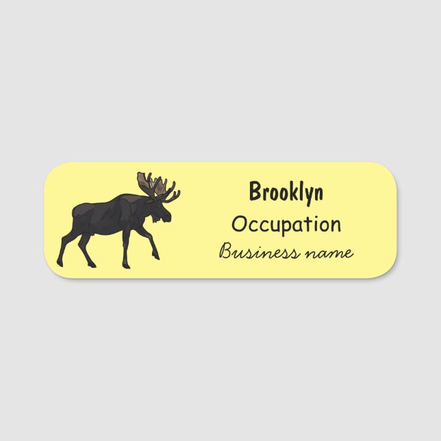 Moose cartoon illustration name tag (Front)