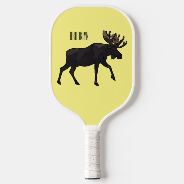 Moose cartoon illustration pickleball paddle (Front)