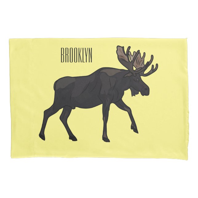 Moose cartoon illustration pillow case (Front)