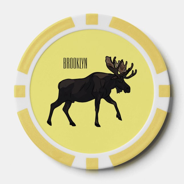 Moose cartoon illustration poker chips (Front)