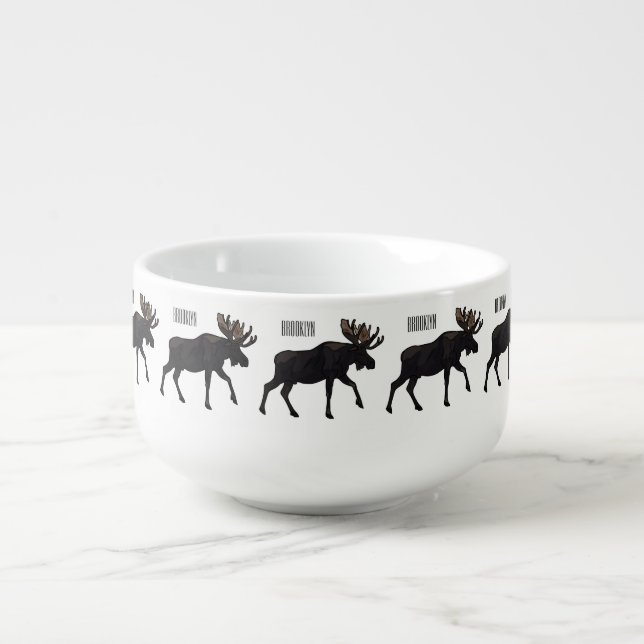 Moose cartoon illustration soup mug (Front)
