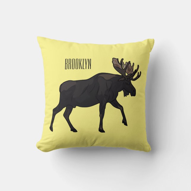 Moose cartoon illustration throw pillow (Front)