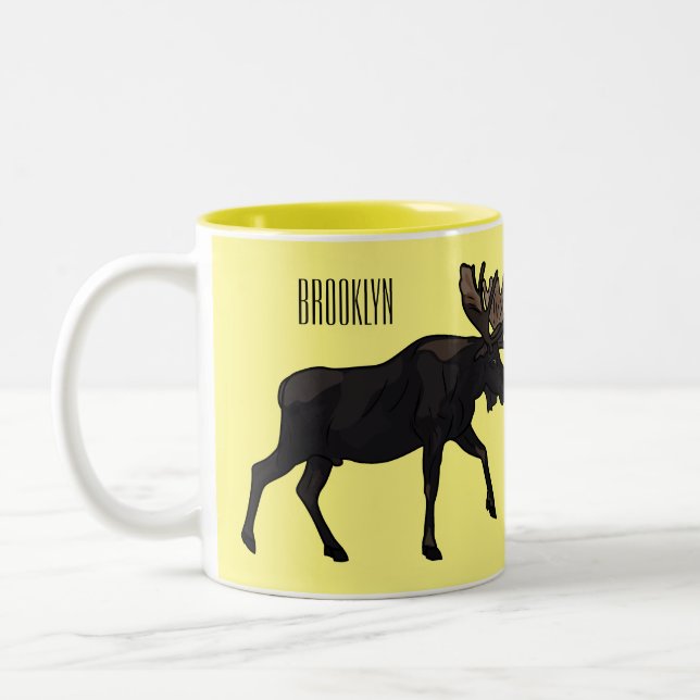 Moose cartoon illustration Two-Tone coffee mug (Left)