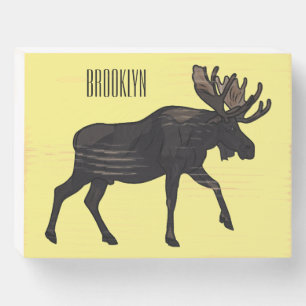 Moose cartoon illustration wooden box sign