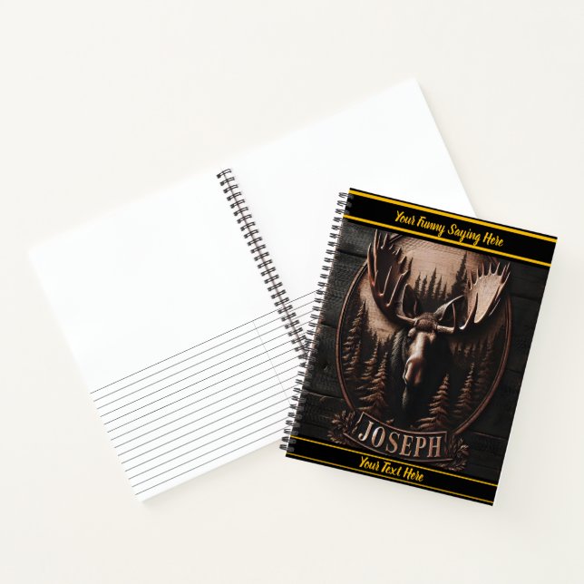 Moose carving amid forest trees notebook (Inside)