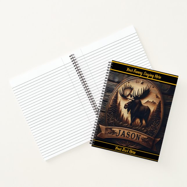 Moose carving in forested mountains notebook (Inside)