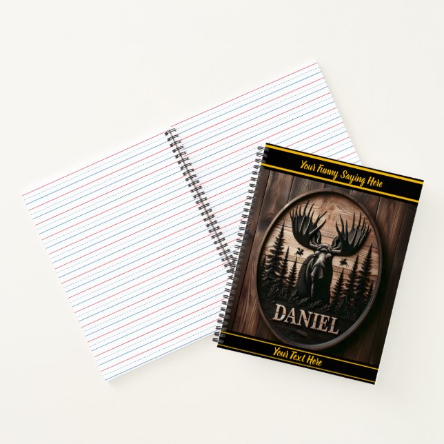 Moose carving in forested mountains notebook (Inside)