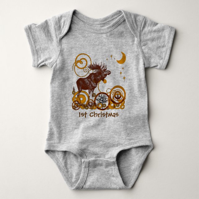 Moose Christmas Baby Bodysuit (Front)