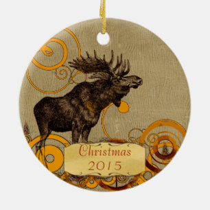 Moose Christmas Family Photo Vintage Ceramic Ornament
