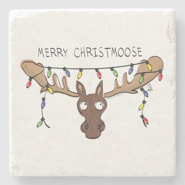 Moose Christmas Funny Cartoon Kids Stone Coaster (Front)