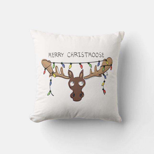 Moose Christmas Funny Cartoon Kids Throw Pillow (Front)