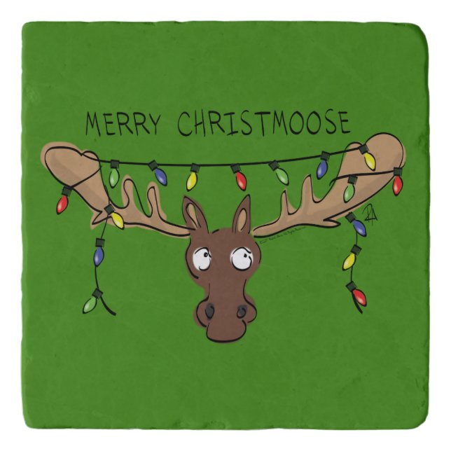 Moose Christmas Funny Cartoon Kids Trivet (Front)