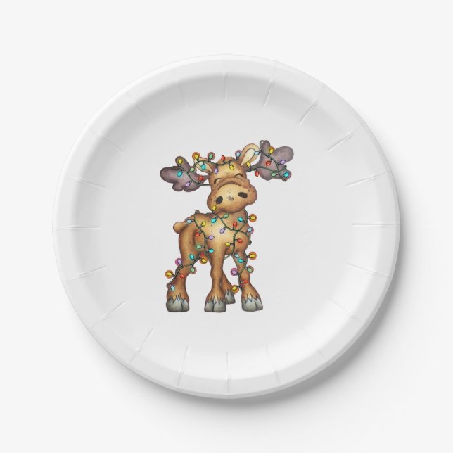 Moose Christmas Paper Plates (Front)