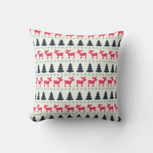 Moose & Christmas Pine Trees Rustic Country Chic Throw Pillow