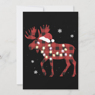 Moose Christmas Red Plaid Buffalo Xmas Santa Hat Holiday Card