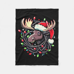 Moose Christmas Santa Hat Lights Moose For Kids Wo Fleece Blanket