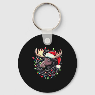 Moose Christmas Santa Hat Lights Moose For Kids Wo Keychain