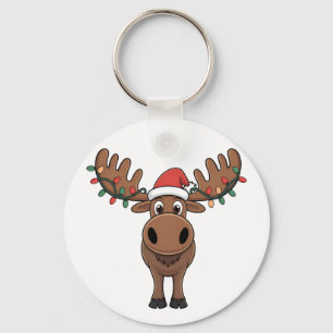 Moose Christmas Tree Lights Funny Xmas Moose Lover Keychain