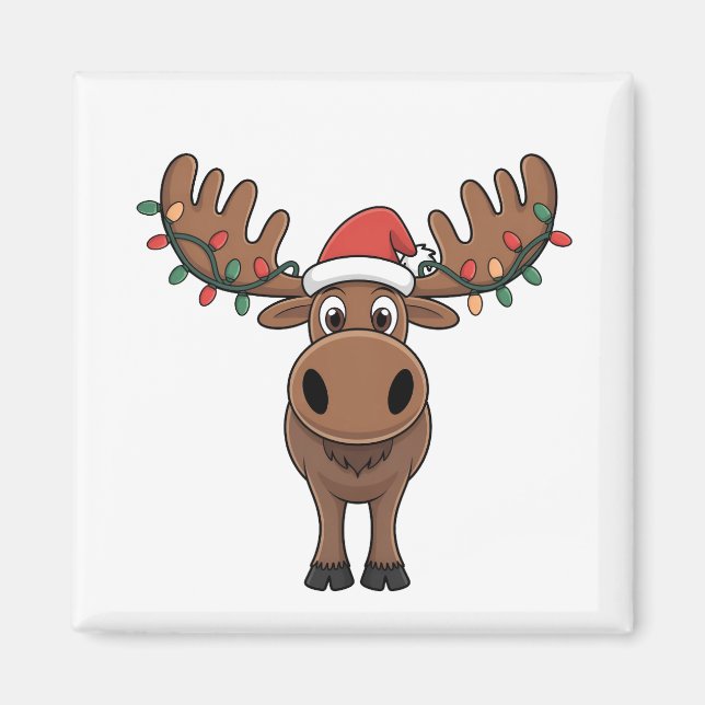 Moose Christmas Tree Lights Funny Xmas Moose Lover Magnet (Front)