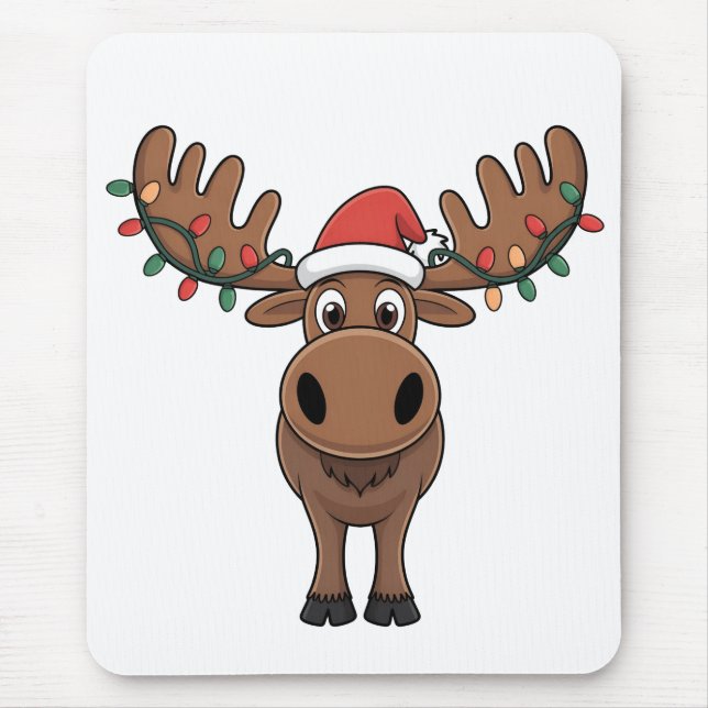 Moose Christmas Tree Lights Funny Xmas Moose Lover Mouse Pad (Front)