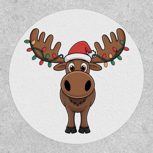 Moose Christmas Tree Lights Funny Xmas Moose Lover Patch (Front)