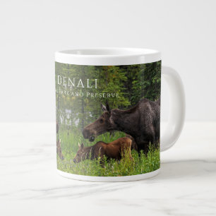 Moose Cow and Calves Grazing, Denali National Park Giant Coffee Mug