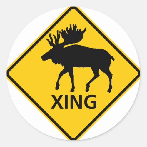 Moose Crossing Highway Sign Classic Round Sticker