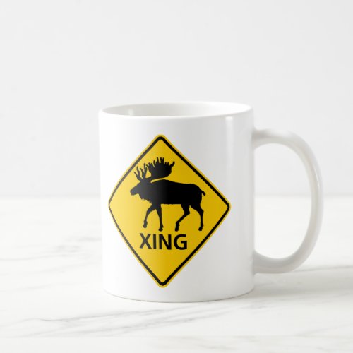 Moose Crossing Highway Sign Coffee Mug