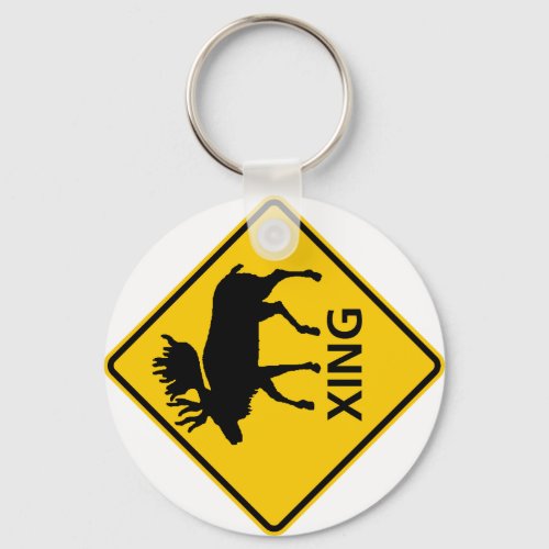 Moose Crossing Highway Sign Keychain